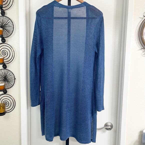J Jill Womens Light & Long Linen Blend Open Front Cardigan - Blue, Size S - Picture 3 of 9